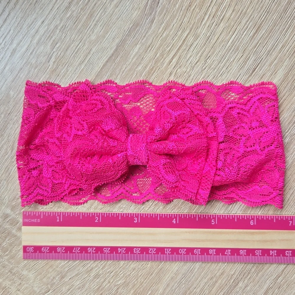 Hot Pink Lace Bowknot Headband Elastic Bow Headwrap Baby Girl Toddler Hairband